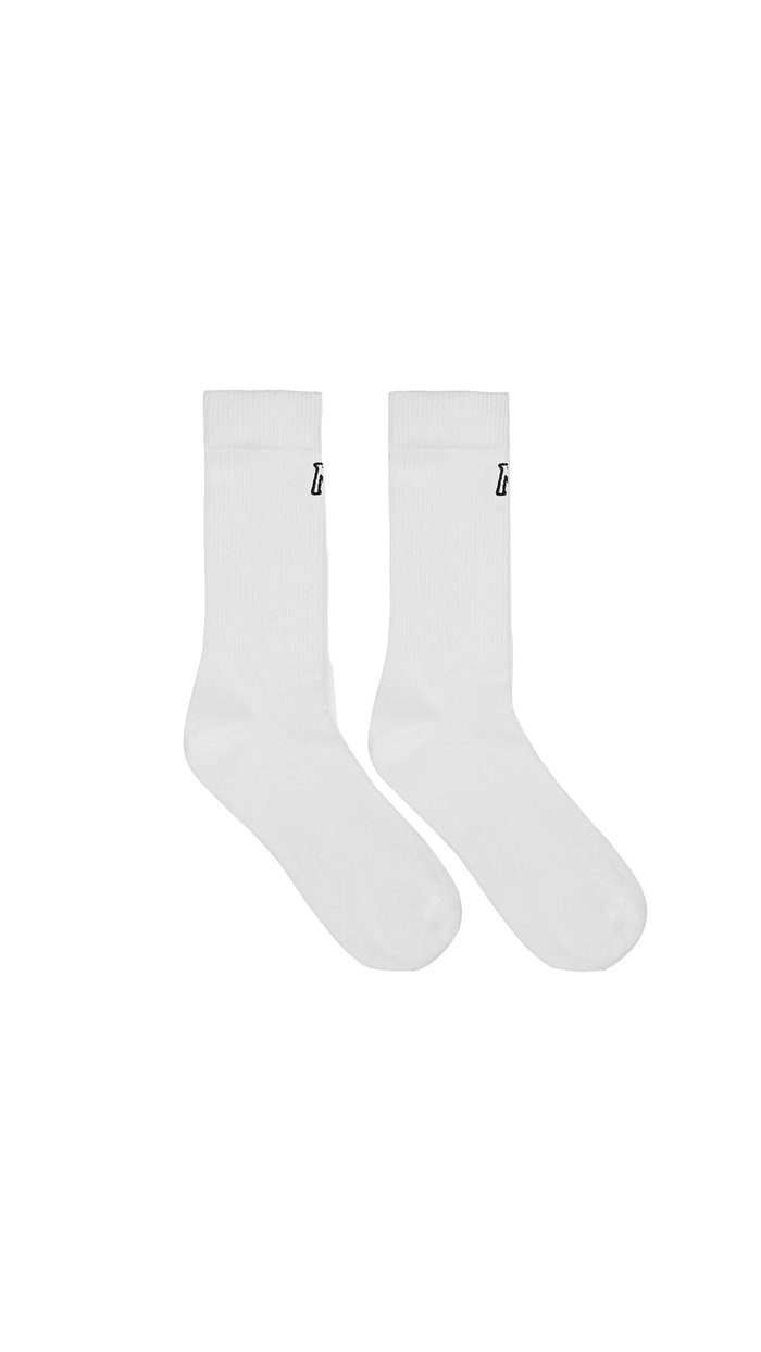 REPRESENT INITIAL EMBROIDERED SOCKS FLAT WHITE